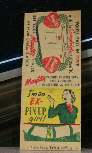 Vintage Matchbook Cover Z4 Maytag Washer Washing Machine Pin Up Girl Fall Love