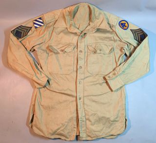 Vintage Wwii Korean War Military Uniform U.  S.  Army Khaki Cotton Shirt Patches M