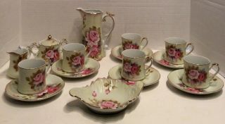 Vintage Hand Painted Global Art Floral Tea Set 17 Pc Japan Rose Tea Set