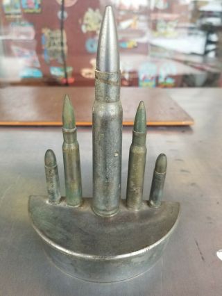 Vintage Wwii 105mm M14 Artillery Shell Casings Trench Art Bookend Inert Drilled