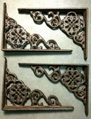 Set Of 4 Antique Bronze Victorian Floral Style Cast Iron Brace Bracket Corbel 6 "