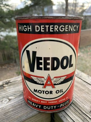 Vintage Tide Water Oil Co Flying A Veedol Motor Oil 1 Qt Metal Can Gas Sign