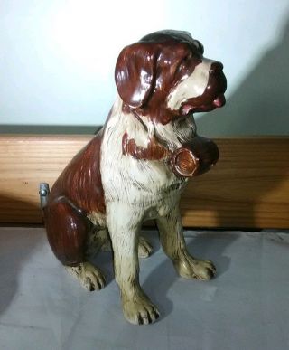 Vintage 11 " Bernese Mountain Rescue Dog Barrel Pottery Statue Figure St.  Bernard