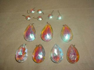 6 Six Vintage Chandelier Rainbow Tear Drop Crystal Glass Prism Lamp 2 1/2in