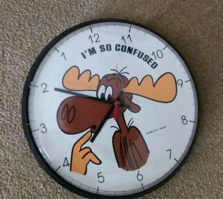 Vintage Rocky And Bullwinkle Backwards Wall Clock 1987 " I’m So Confused "