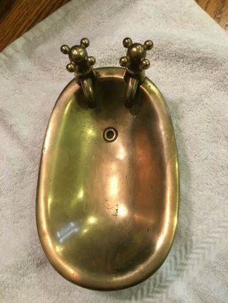 Brass Bathtub Has Hot And Cold Spouts And A Drain Hole.  6 1/2 In X 4 1/2 In