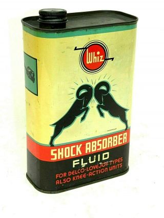 Vintage Whiz Shock Absorber Fluid One Quart Oil Can Advertising Garage