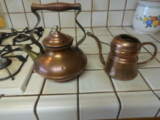 Vintage Bongusto Copper & Brass Tea Kettle W/ Walnut Wooden Handle & Lid Italy