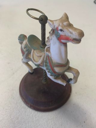 Ceramic Small Carousel Horse On A Wooden Stand - One Front Leg Broken See Photos