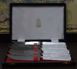 Set Vintage Kirk & Matz Sheffield England Stainless/faux Mother Of Pearl Knives
