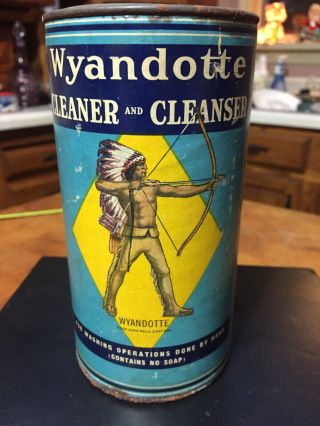 Vintage Wyandotte Cleaner Cleanser Can Tin Paper Label Indian Chief Trademark