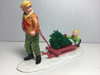 1990’s Dept 56 Snow Village " Bringing Home The Tree " Accessory Sled Dad