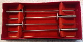 Set Of 4 Hibachi Miniature Sword Skewer Vintage Stainless Steel Japan
