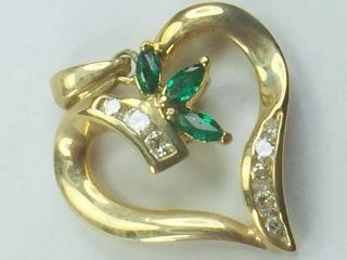 Fine 14k Yellow Gold 0.  42ct Diamond Emerald Heart Pendant.  3.  5gm.