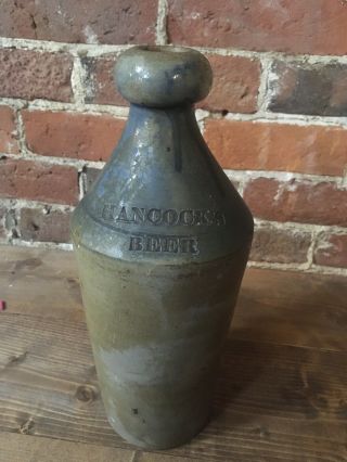 Antique Hancocks Beer Stoneware Blue Bottle Jug Crock 1800s Blob Top