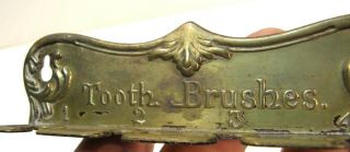 Antique Art Nouveau Stamped Brass Wall Mount Toothbrush Holder Holds 4