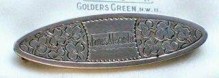 Antique Jewellery H/m Sterling Silver Clover " James Alexander " Name Brooch/pin