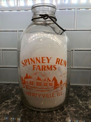 Spinney Run Farms Libertyville,  Ill Il Illinois Round Pyroglazed Milk Bottle