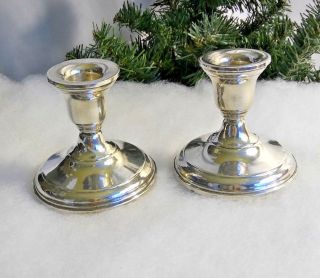 Pair Sterling Silver Weighted Candle Sticks 3.  5 " H Vintage