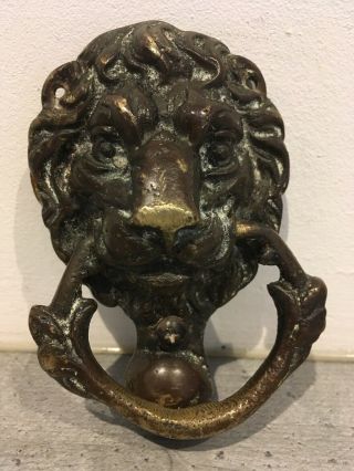 Vintage Solid Heavy Brass Lion Head Door Knocker Lions Architectural Antique