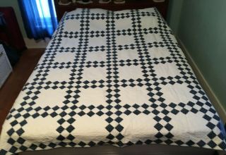 Vintage Handmade Hand Stitched & Quilted Heirloom Diamond Patch Quilt 70x80 Q92