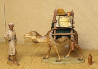 Anri Kuolt Vintage Camel & Guide Wood Carved Nativity Figurine For 6 " Set