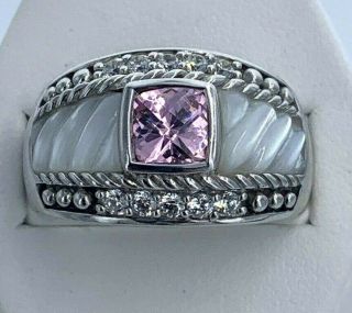 Judith Ripka Sterling Silver Pink Tourmaline Cz Mop Ladies Ring