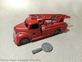 Vintage Chad Valley Toy Clockwork Fire Truck Wee - Kin Wind - Up 1:43 Scale England 2