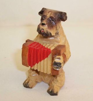 Vintage Carved Wood Wooden Terrier Dog Squeezebox Orchestral Band Black Forest