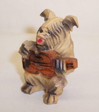 Vintage Carved Wood Wooden Skye Terrier Guitar Player Musical Band Black Forest