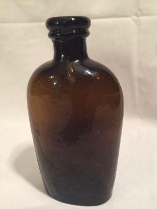 1800s Amber Flask Crude Glob Top Bubbles