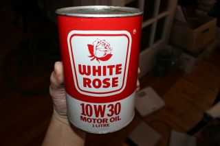 Vintage White Rose 10w30 1 Imp.  Qt Motor Oil Tin Can.  Rare Red White Variant S23