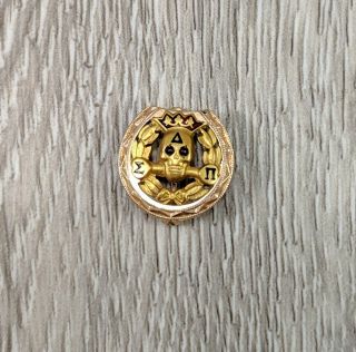 Vintage Delta Sigma Pi Skull Badge Gold Amethyst Greek Fraternity Pin