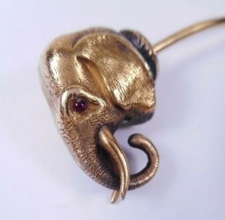 Antique Victorian Figural Elephant Head Hat Pin Gold Filled Garnet Paste Eyes