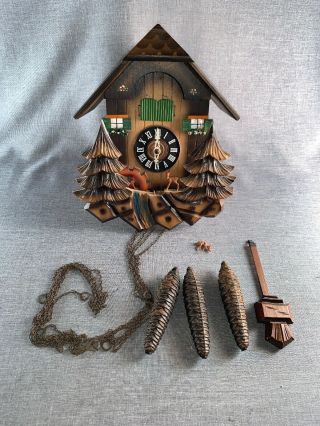 Vintage W.  Germany Cuckoo Clock With Water Wheel,  Deer,  Musical -