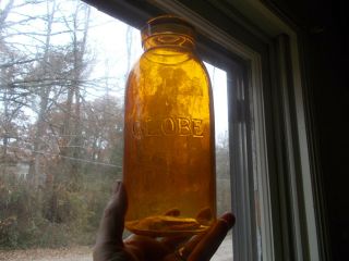 Amber 1/2 Gallon Globe Fruit Jar Hand Blown 1880s No Lid Or Clamp