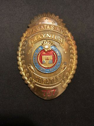 Vintage Manila Philippines Justice Advocate Badge With Badge Number