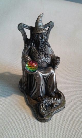 Myth And Magic The Jovial Wizard W/crystal Pewter Figure Signed Mark Locker Wapw