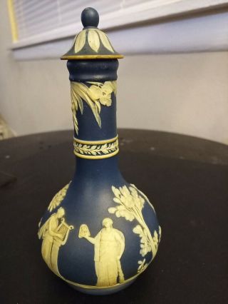 Vintage Wedgwood Jasperware White On Blue Vase (barber Bottle) England