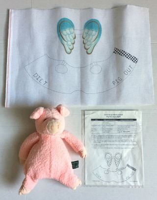 Dede Hand Painted 3d Needlepoint Canvas Clothes Pig Out Angel Piglet W/plush Pig