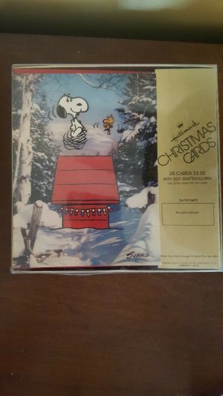 Vintage Box 25 Hallmark Snoopy Peanuts Christmas Cards Box