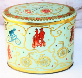 Vintage Baret Ware Container Canister Tea Biscuit Tin Art Bicycle Men Women Oval