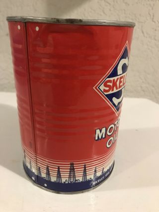OLD STOCK 50 ' s SKELLY FULL MOTOR OIL RIBBED METAL CAN GREAT PAINT GRAPHICS 3