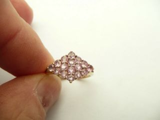 Fab Vintage Solid 9ct Gold Ladies Pink Sapphire Cluster Ring Size O 17.  58mm Dia