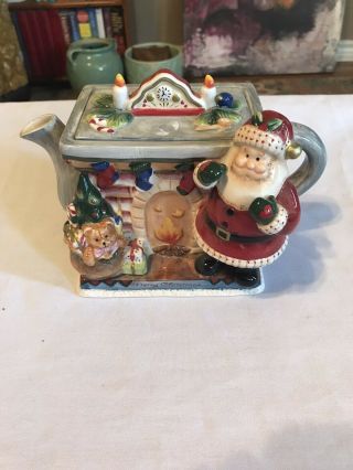 Fitz And Floyd Classic Santa Tea Pot Fireplace Santa