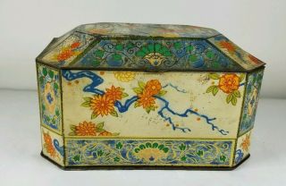 Vintage Tin Box Made In England By The Metal Box Company,  Ltd.  Floral Rectangle