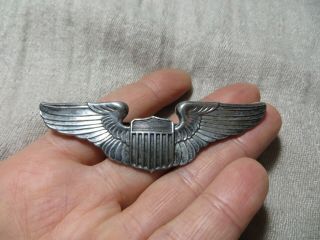 Wwii Second War Us Army Air Force Pilot Wings 3 " L.  Pin Marked Sterling On Back