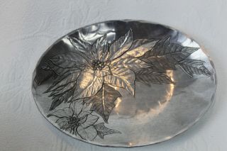 Vintage Wendell August Forge Aluminum Oval Dish Tray Bowl - Poinsettia Motif
