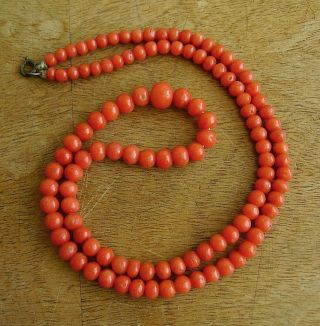 Antique Victorian Old Salmon Pink Coral Bead Necklace Jewellery 18 "