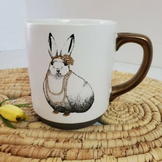 Fat Rabbit Bunny White Coffee Mug Bronze Handle By Threshold